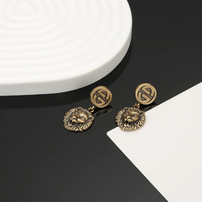 18K Double Gucci Lion Pendant Earrings
