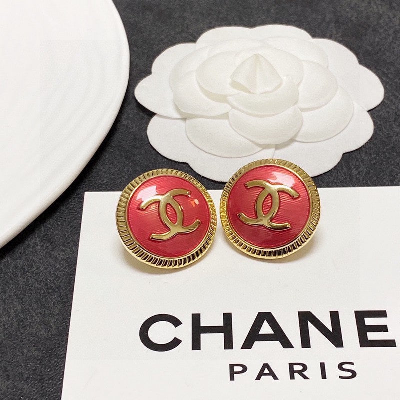 18K  Chanel Pink Round Earrings