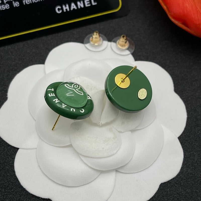 18K  Chanel Green Round Earrings