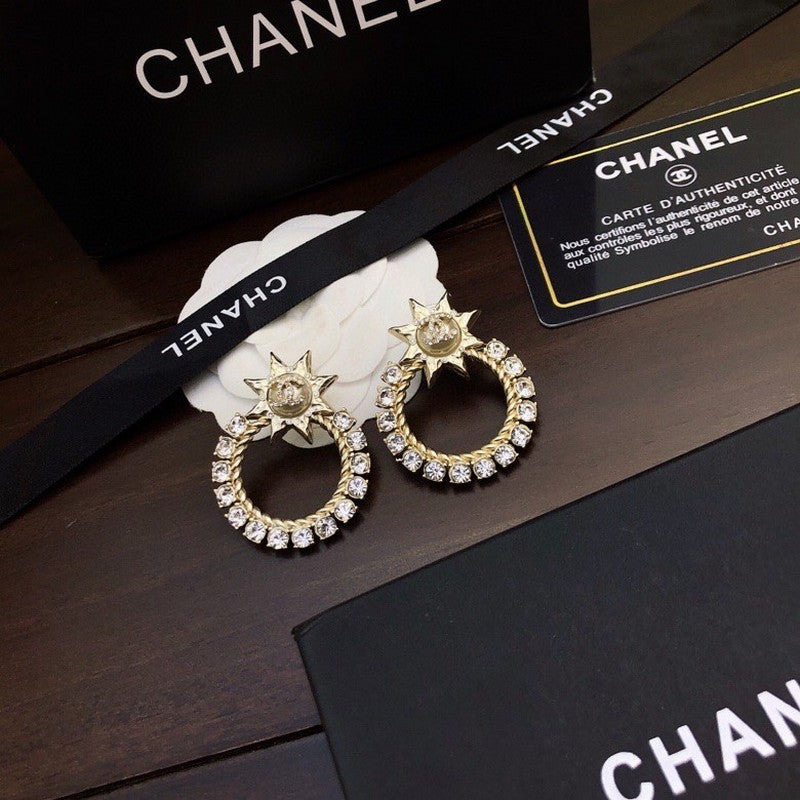 18K  Chanel Star Full Crystal Earrings