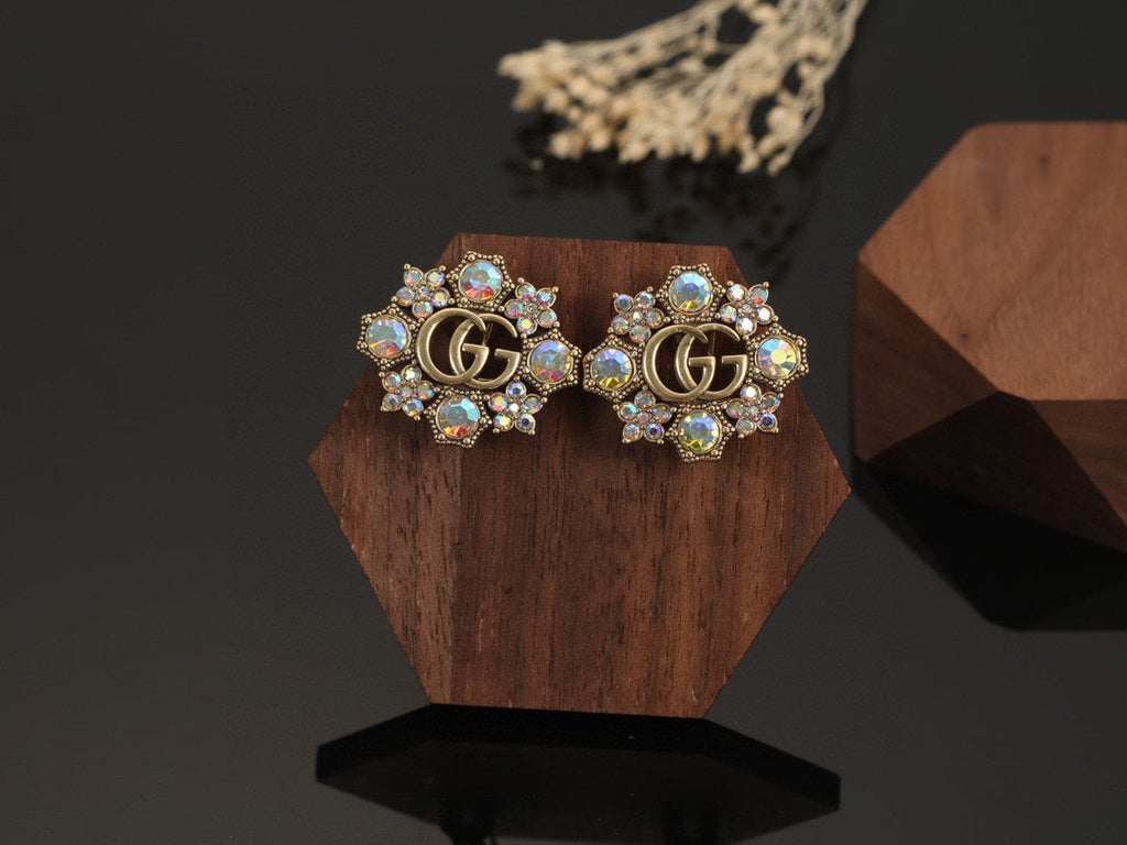 18K Double Gucci Blue Flowers Earrings