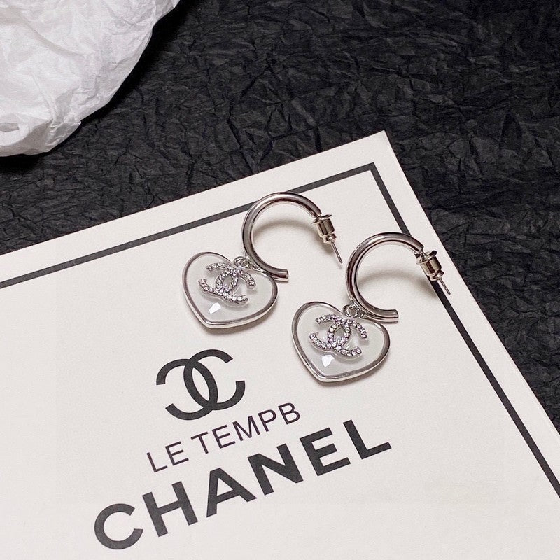 18K  Chanel White Heart Earrings