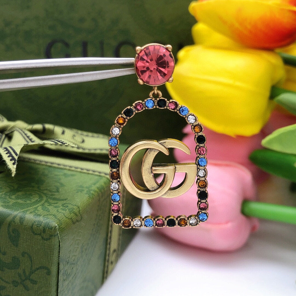 18K Double Gucci Color Crystals Earrings