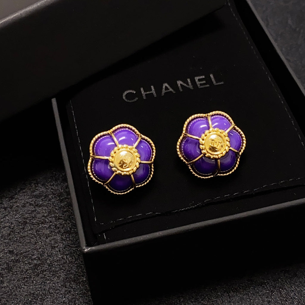 18K  Chanel Purple Flowers Earrings