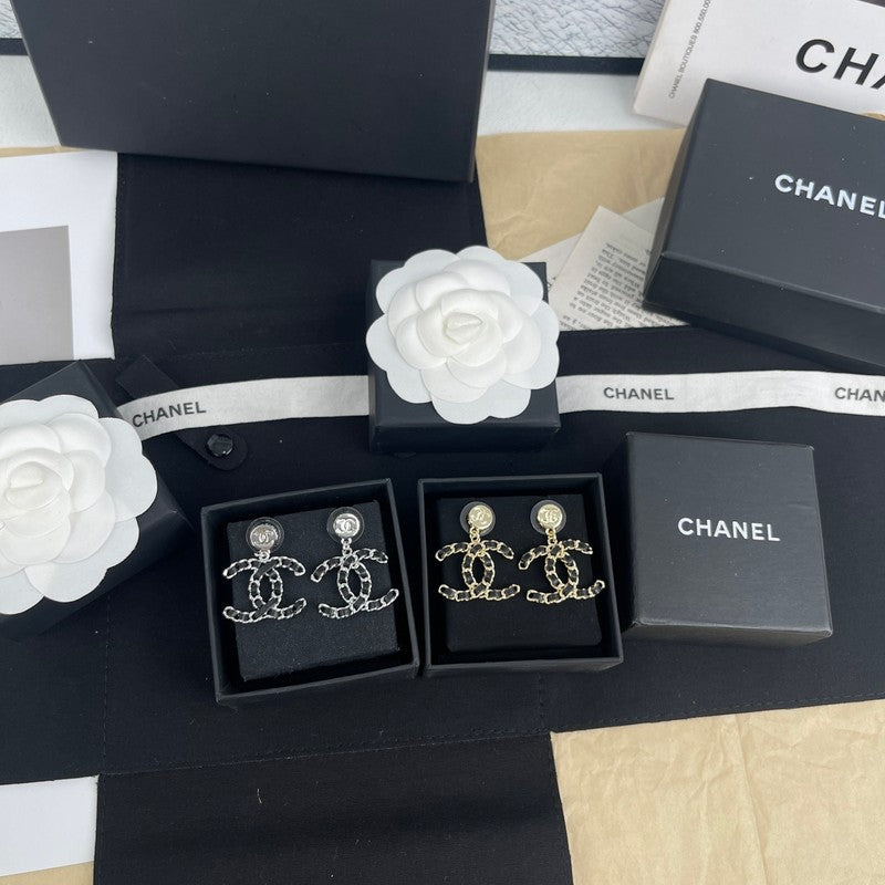 18K  Chanel Leather Gold Earrings