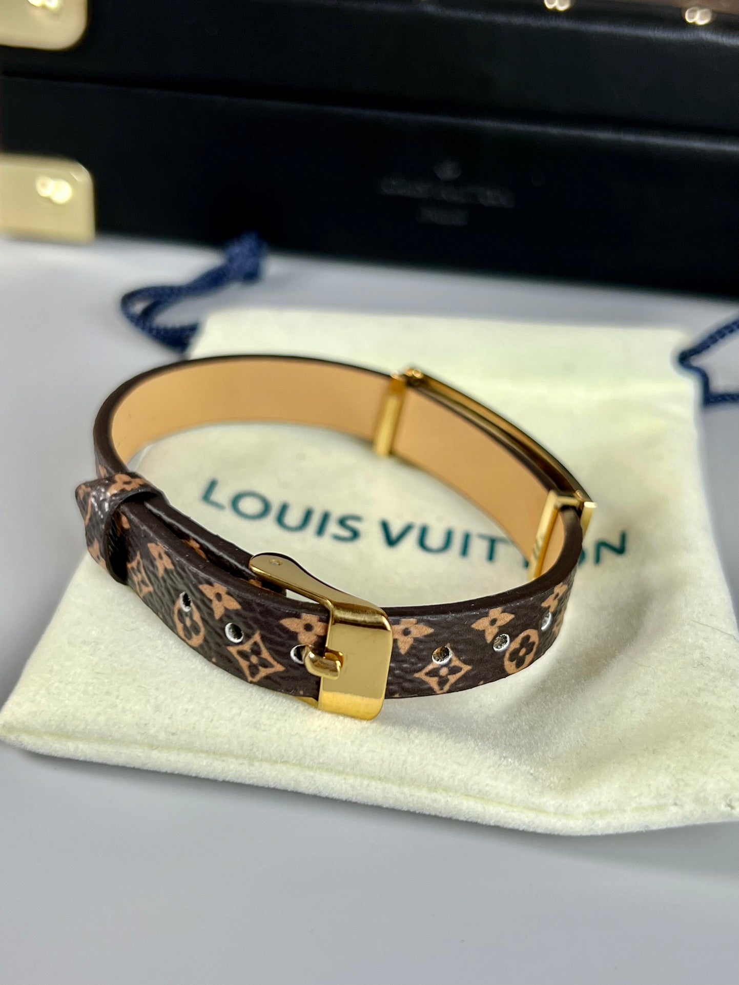 18K Louis Vuitton Leather Bracelet