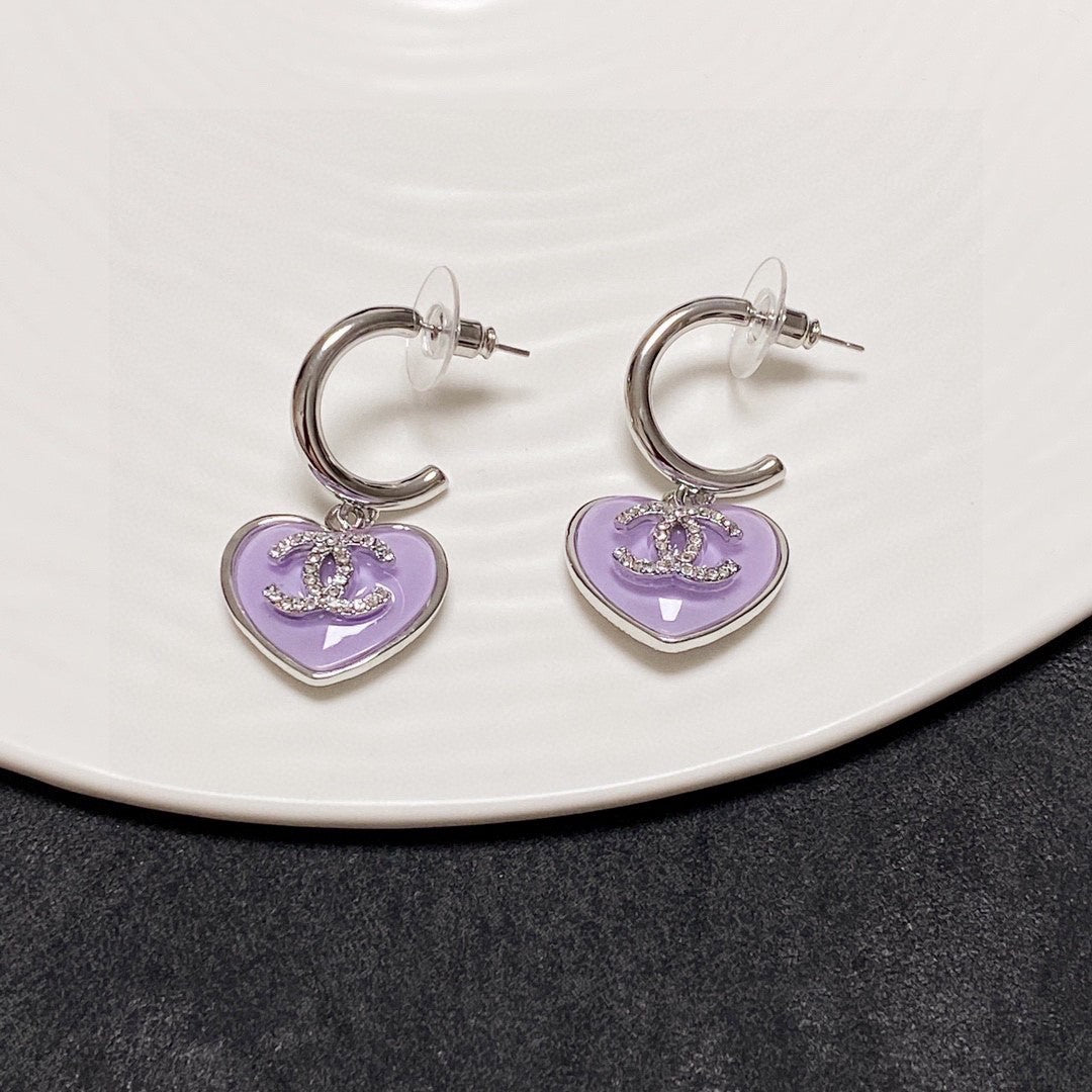 18K  Chanel Purple Heart Earrings