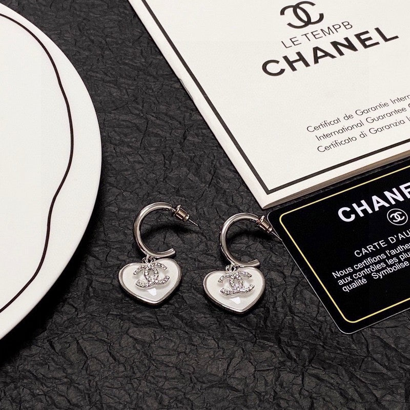 18K  Chanel White Heart Earrings