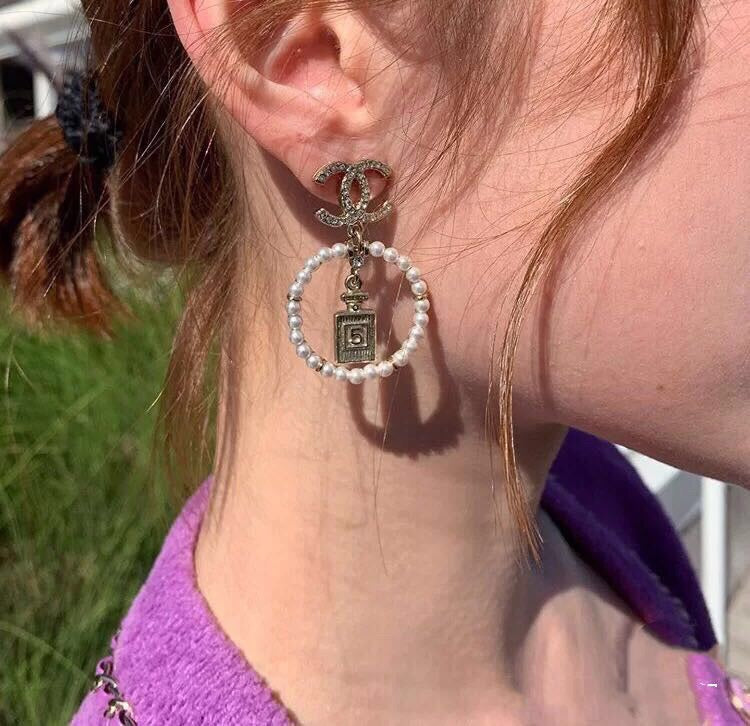 18K  Chanel No5 Perfume Pendant Earrings