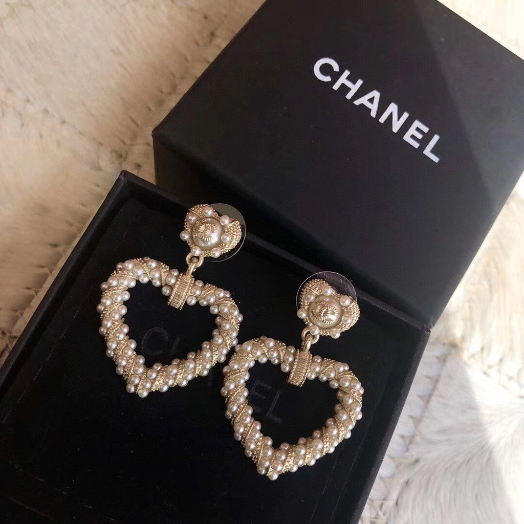 18K  Chanel Heart Pendant Earrings