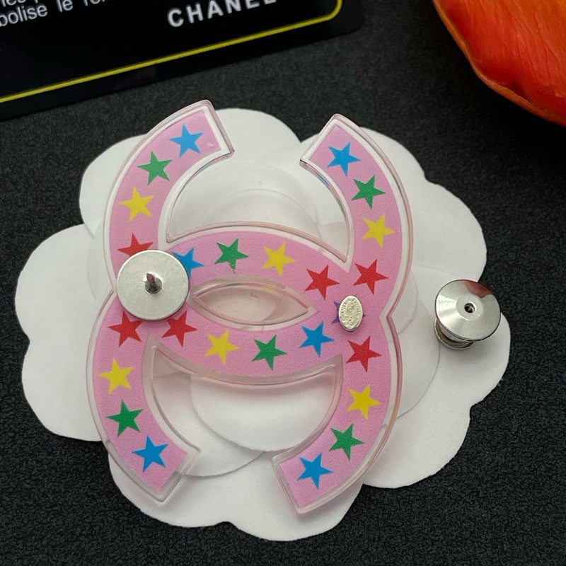 18K  Chanel Pink & Black Star Brooch