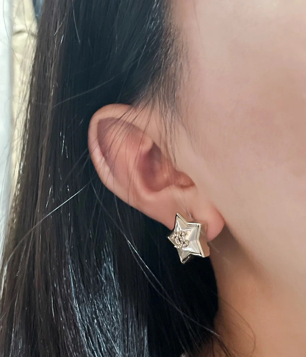 18K  Chanel Star Pearl Earrings
