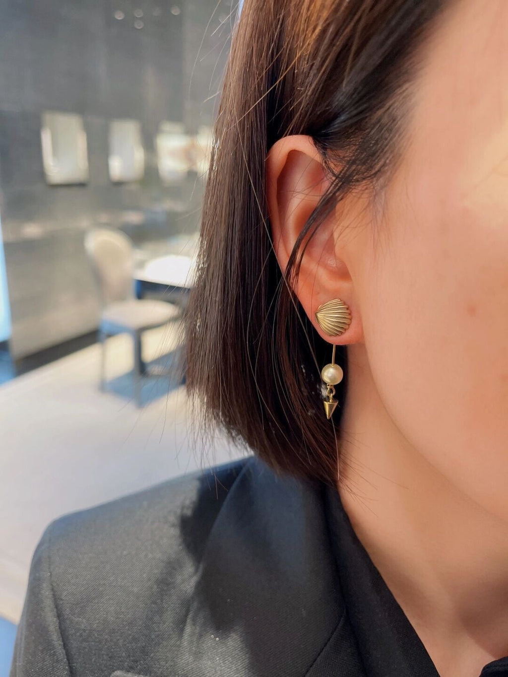 18K Dior Pearl Pendant Earrings