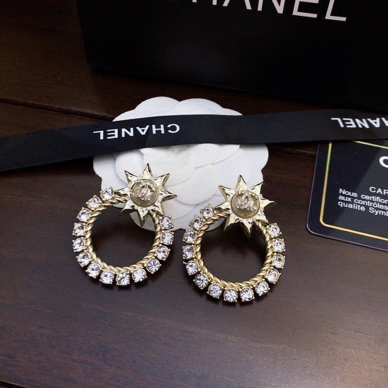 18K  Chanel Star Full Crystal Earrings