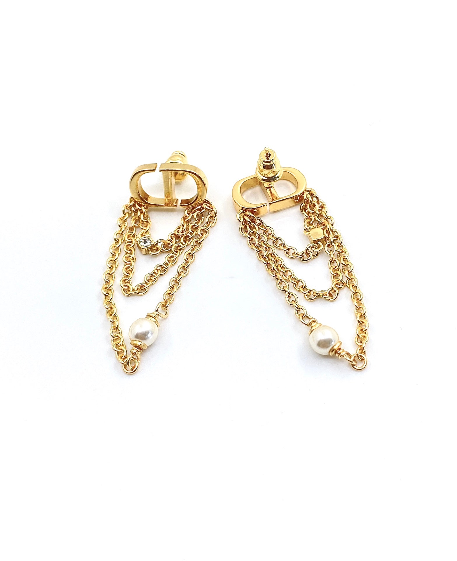 18K Dior Pearl Chain Earrings