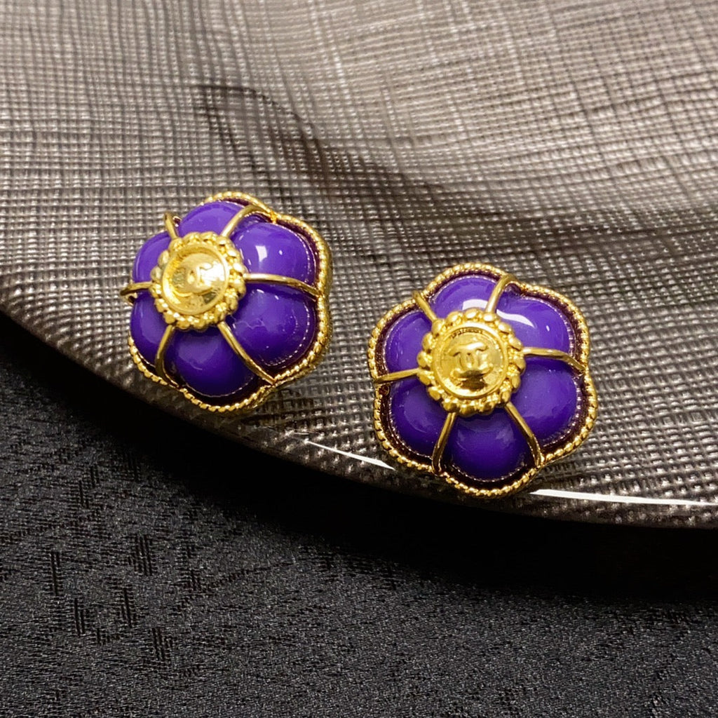 18K  Chanel Purple Flowers Earrings