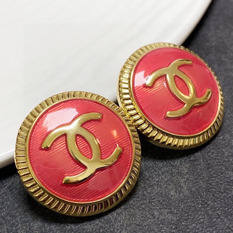 18K  Chanel Pink Round Earrings
