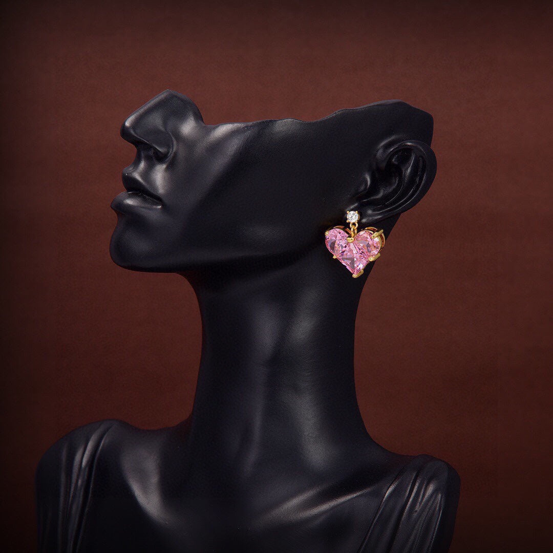 18K Celine Pink Crystal Heart Earrings