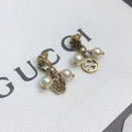18K Double Gucci Flower & Pearl Pendant Earrings