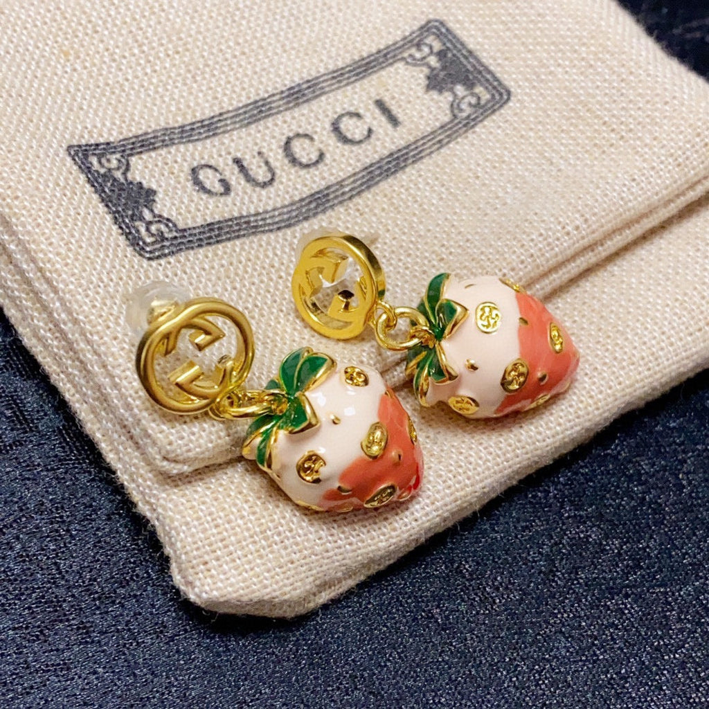 18K Double Gucci Strawberry Earrings