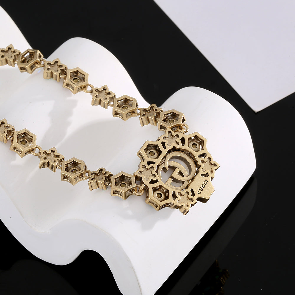 18K Double Gucci Crystals Chain Choker Necklace