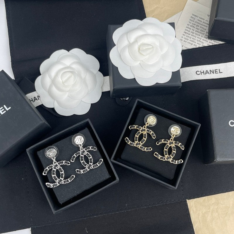 18K  Chanel Leather Gold Earrings