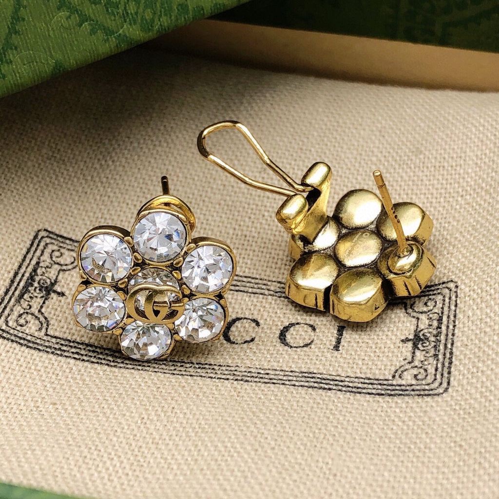 18K Double Gucci Crystals Earrings