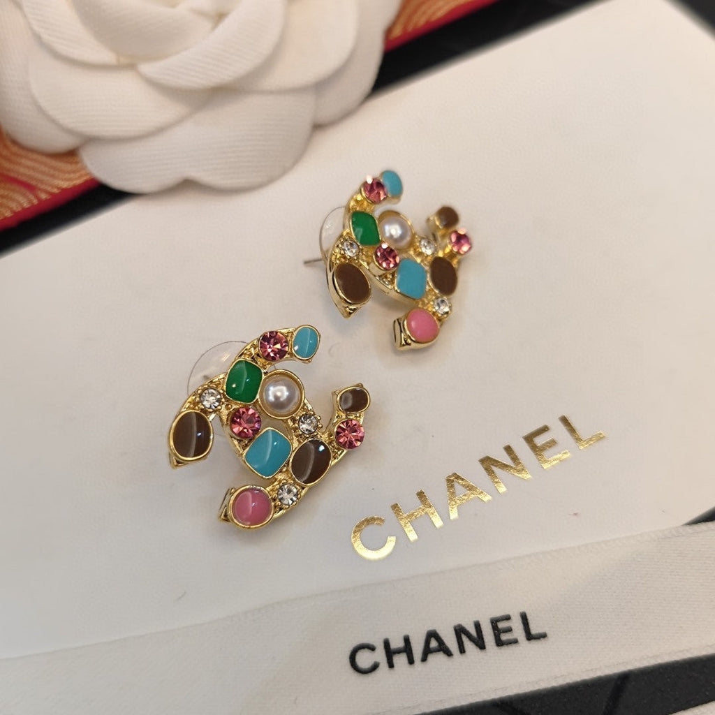 18K  Chanel Multi-Color Crystals Earrings
