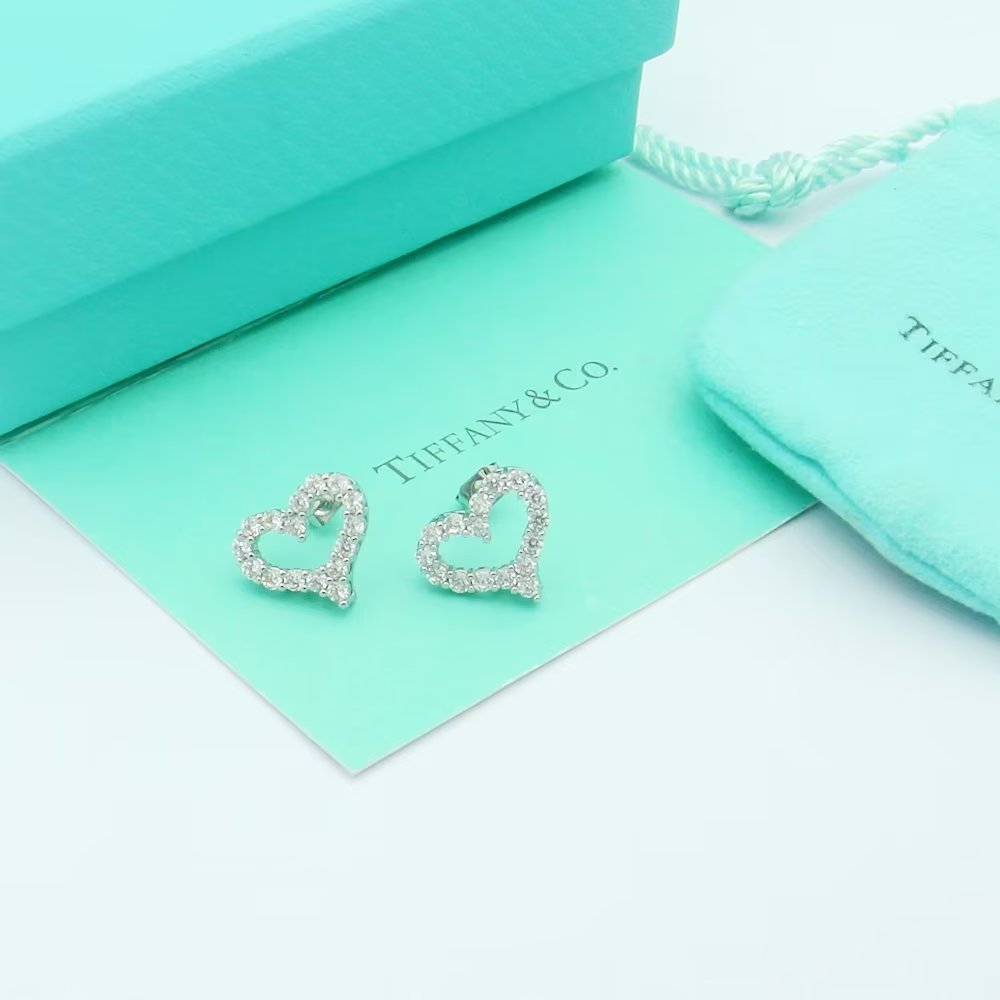 18K Tiffany Heart Diamonds Earrings