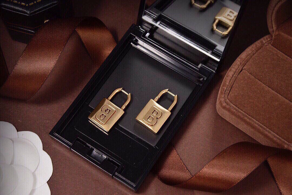 18K Balenciaga Gold Small Lock Earrings