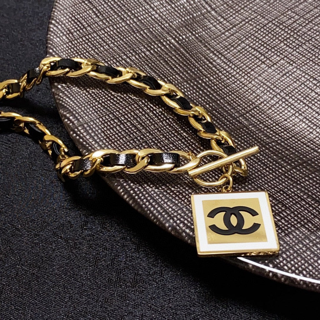 18K  Chanel Leather Choker Necklace