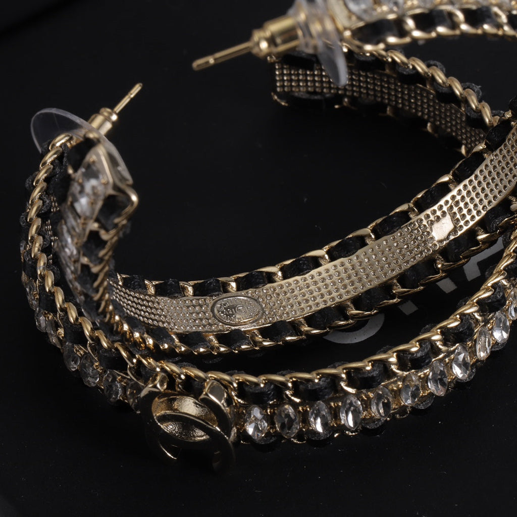 18K  Chanel Leather Chain Earrings