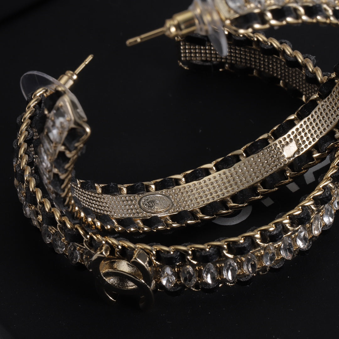 18K  Chanel Leather Chain Earrings