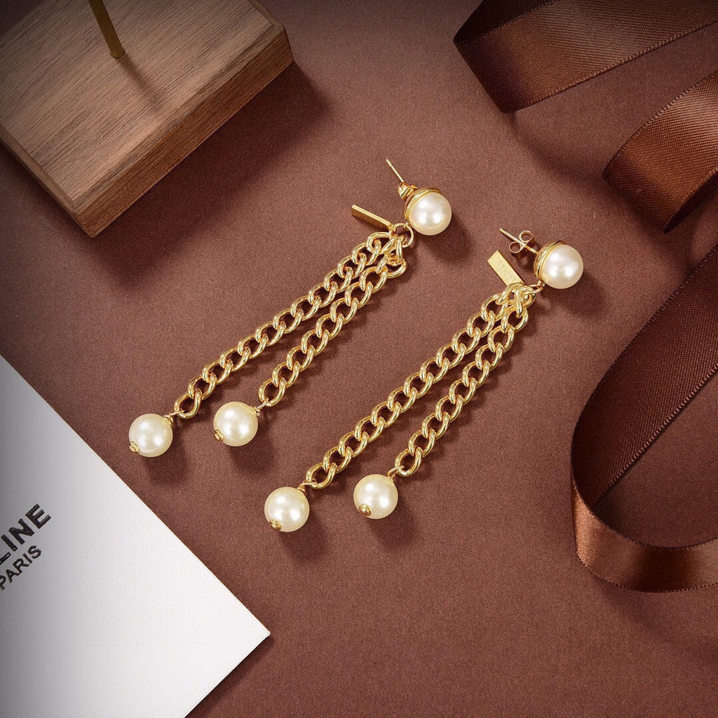 18K Celine Pearls Long Earrings