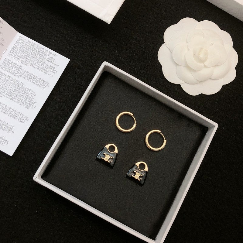 18K Celine Black Bag Gold Earrings