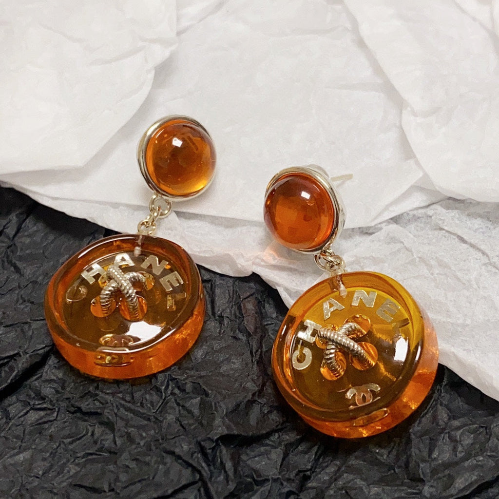 18K  Chanel Orange Pendant Earrings