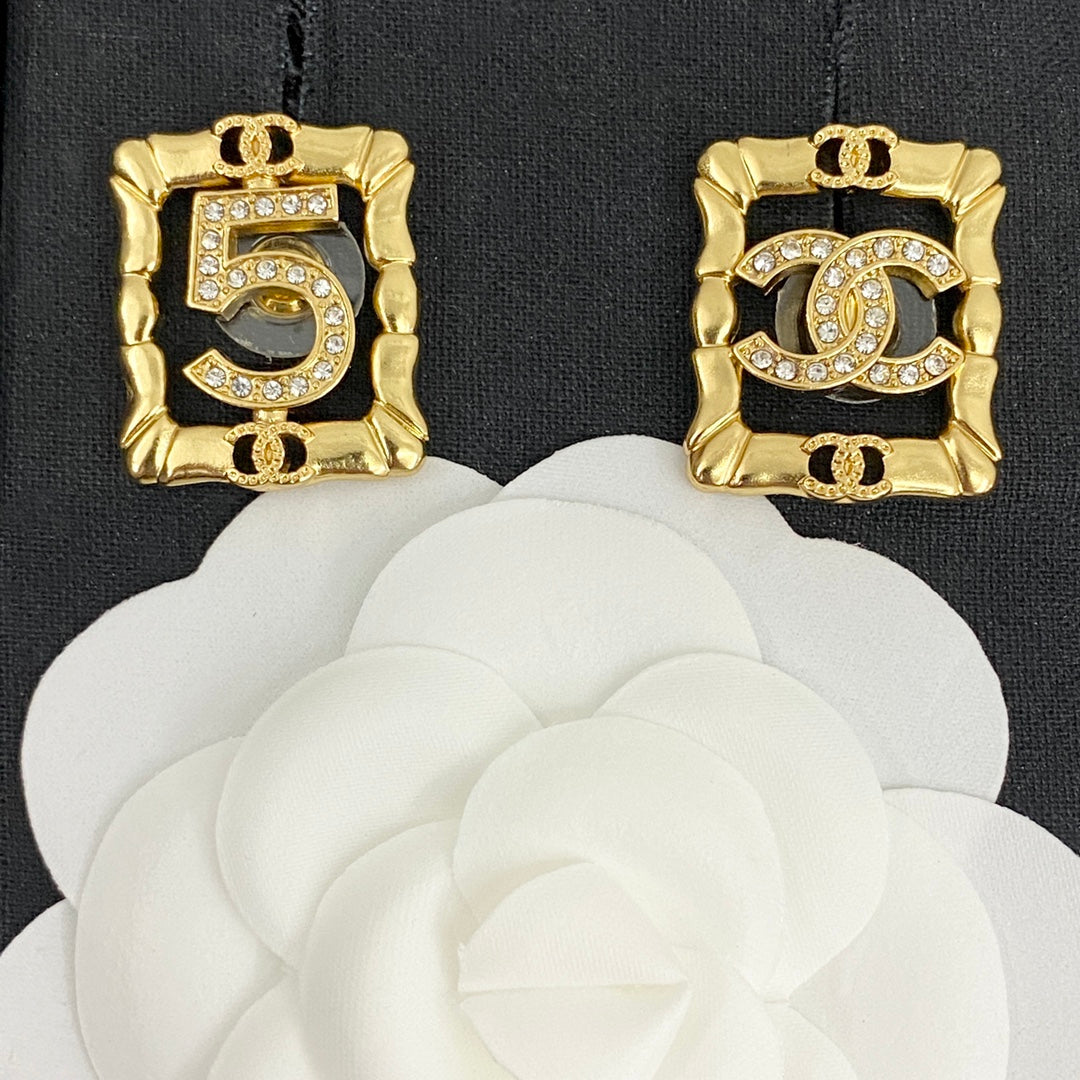 18K  Chanel No.5 Square Diamond Earrings