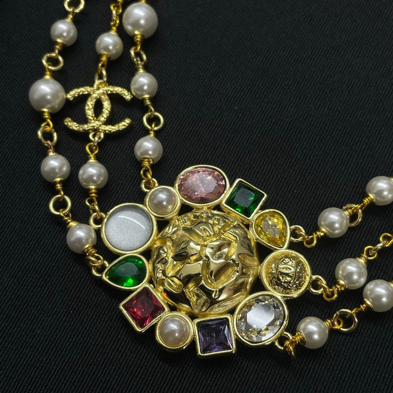 18K  Chanel Color Crystal Pearl Chain Necklace