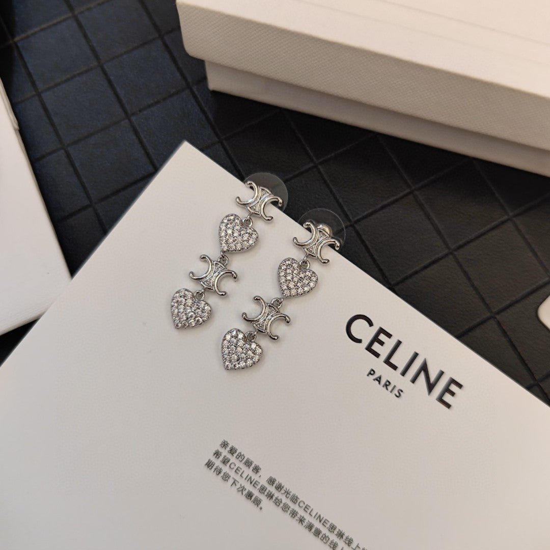 18K Celine Heart Pendant Earrings