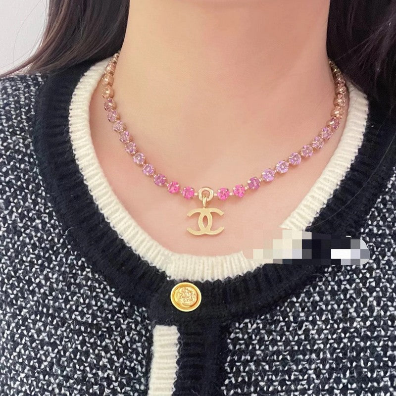 18K  Chanel Pink Crystal Necklace