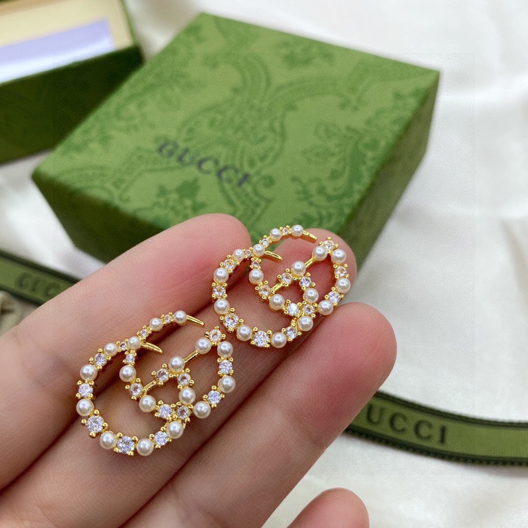 18K Double Gucci Pearls Earrings