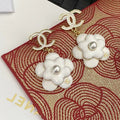 18K  Chanel Flower Pearl Earrings