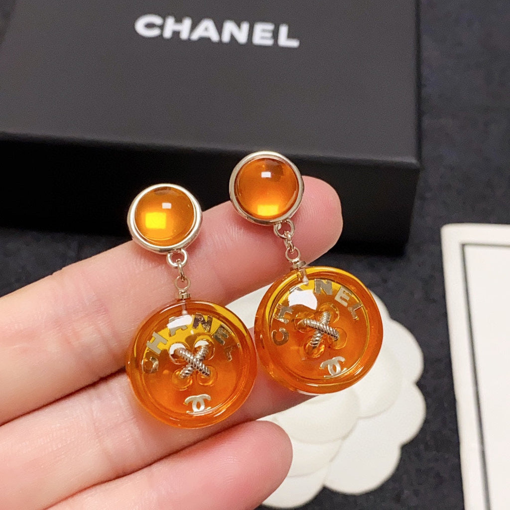 18K  Chanel Orange Pendant Earrings