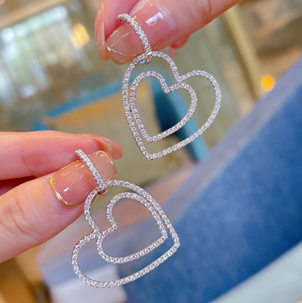 18K Tiffany Double Heart Diamond Earrings
