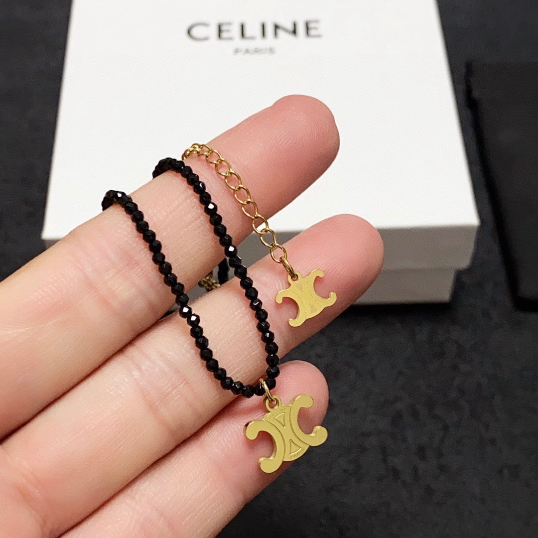 18K Celine Black Crystals Necklace