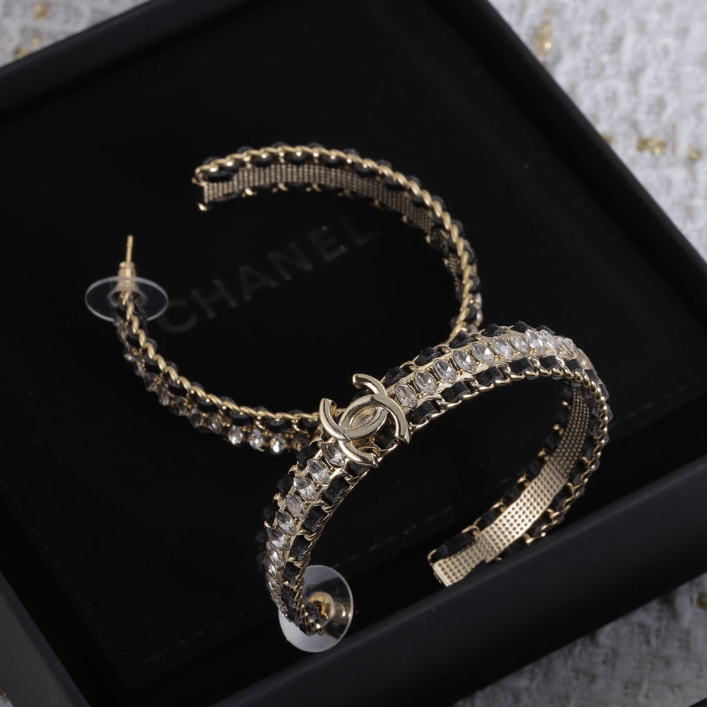 18K  Chanel Leather Chain Earrings