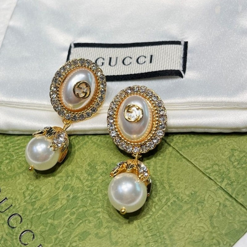 18K Double Gucci Flower Pearl Earrings