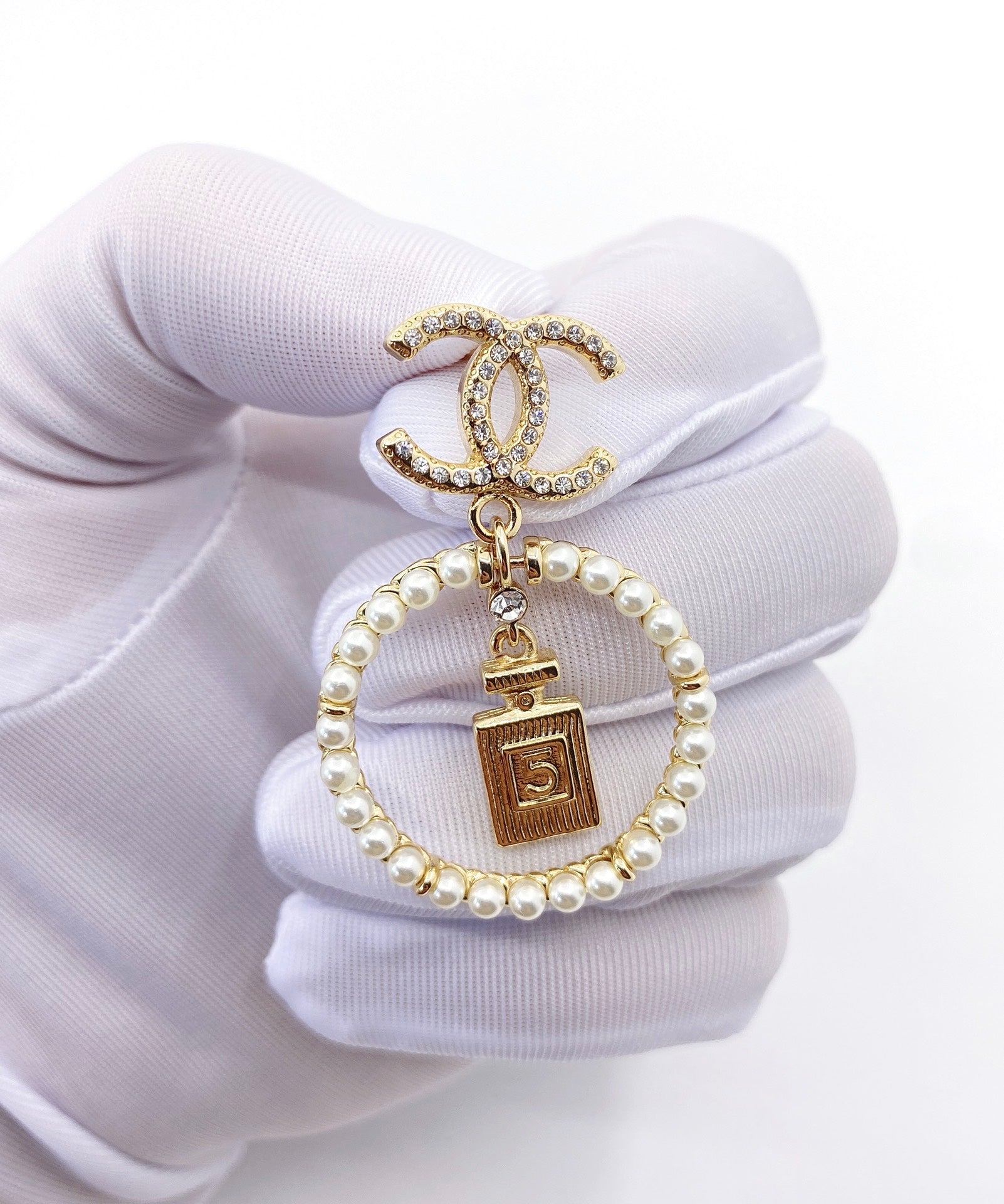 18K  Chanel No5 Perfume Pendant Earrings