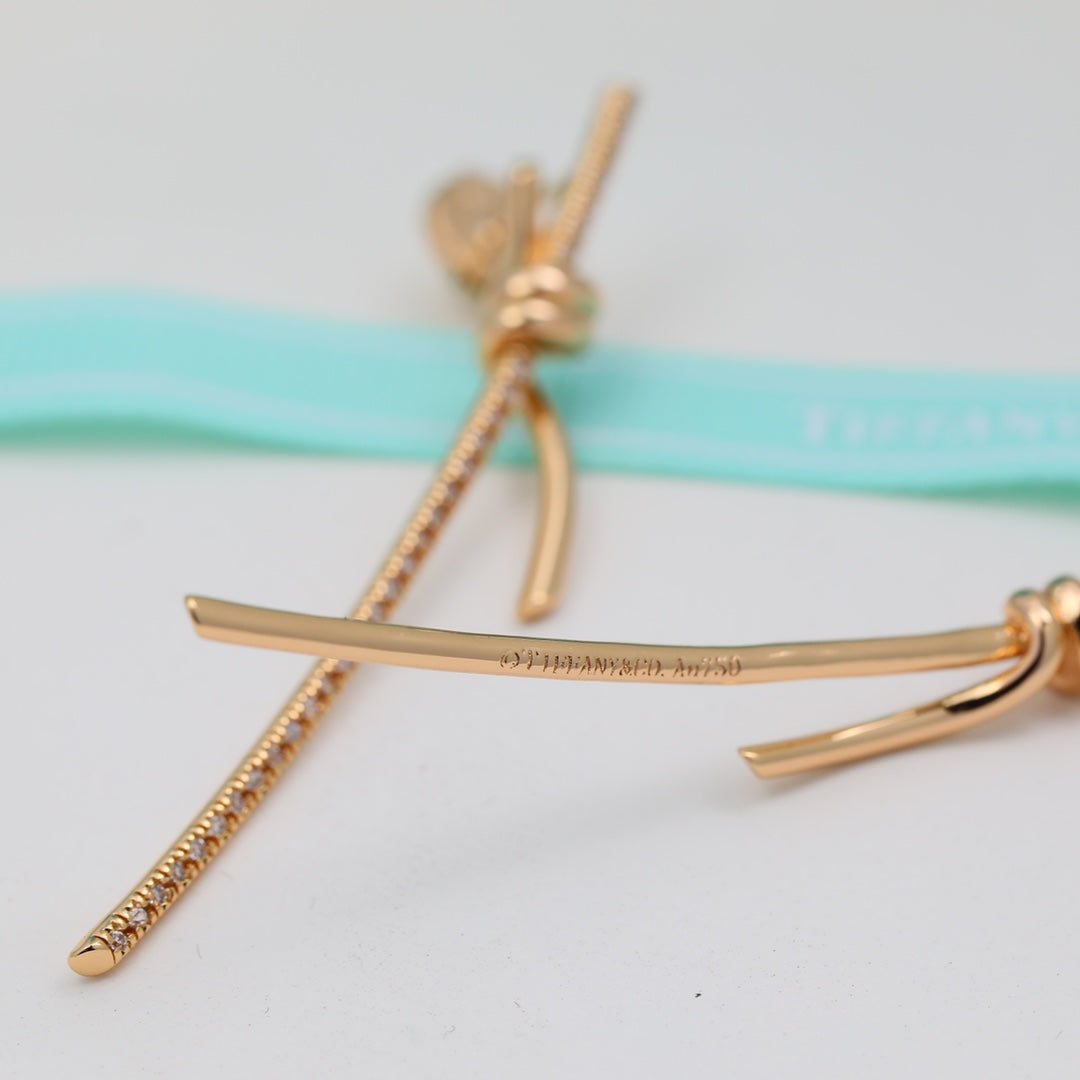 18K Tiffany Knot Drop Diamonds Earrings