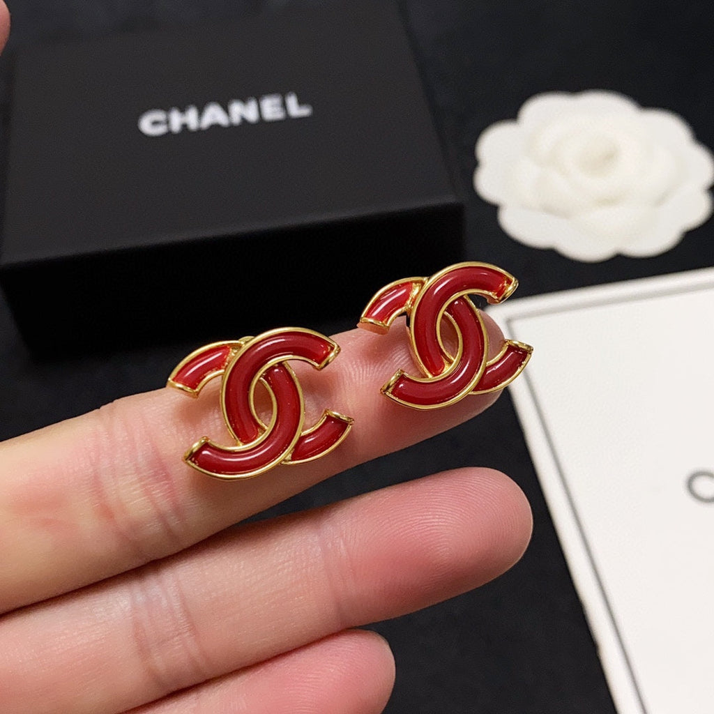 18K  Chanel Red Resin Earrings